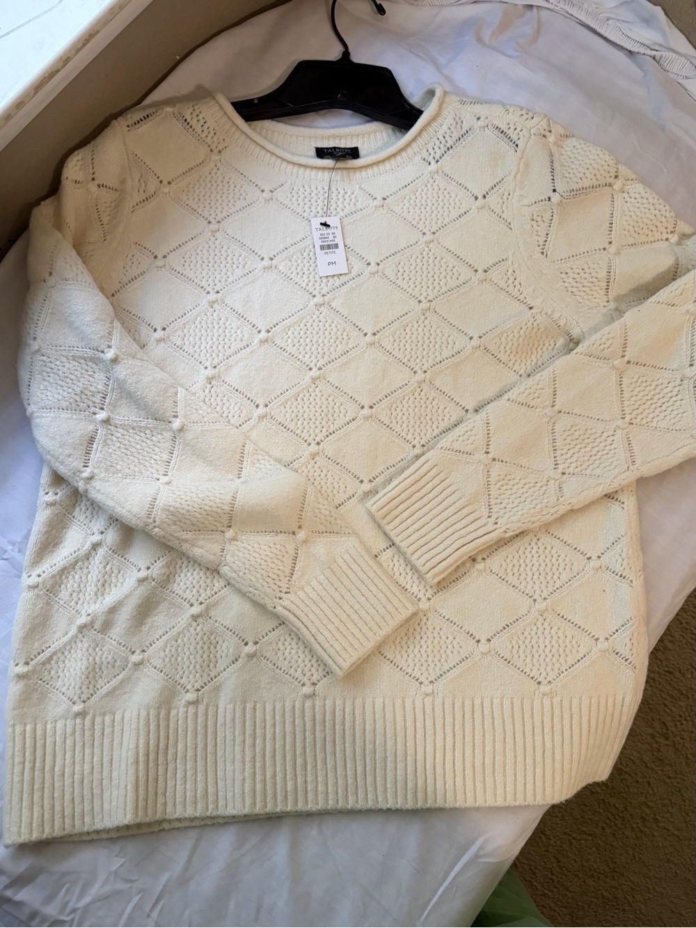 Talbots Cream Diamond‑Pattern Crewneck Sweater